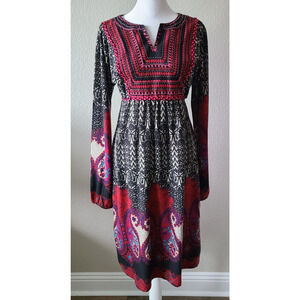 Sahalie Embroidered Boho Dress‎ SZ Small Festival Hippie Tribal Pattern Knit